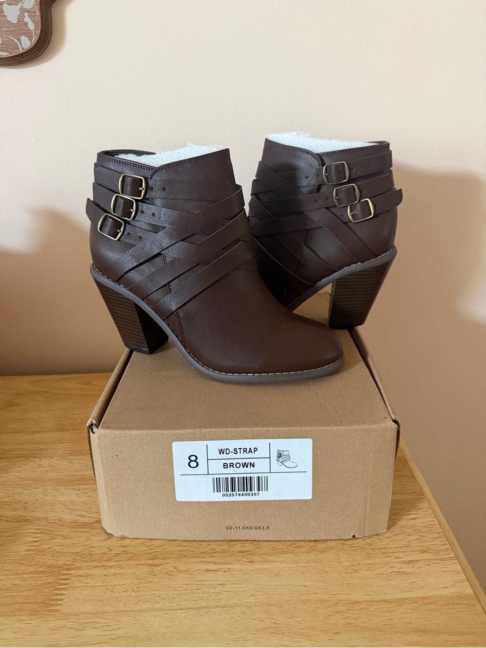 NIB - Women’s Size 8 WIDE Strappy booties in dark brown - Journee Collection